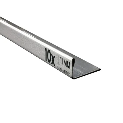 Edelstahlschiene L-Profil 250cm - 10x Fliesenprofil V2A gebürstet - Teppichbeläge und Fliesenschienen aus hochwertigem V2A Edelstahl, langlebig und pflegeleicht. Ideal als Kantenschutz und zur optischen Aufwertung von Fliesenübergängen.