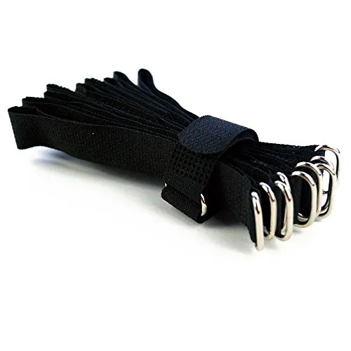 Klettkabelbinder Metallöse - Haken/Flausch auf GLEICHER SEITE! - 15 cm schwarz/Kabelmanagement für Gewerbe Büro Schreibtisch Hobby Klettkabelbinder 10 x
