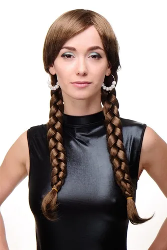 Damen Perücke Cosplay Braun Goldbraun geflochtene Zöpfe Schulmädchen 3446-12