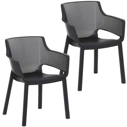 Gartenstühle Stapelstuhl 'Easy' - 2er Set für Terrasse und Balkon - Stapelbare Gartenstühle aus robustem Kunststoff in Graphit, ideal für stilvolle und funktionale Außenbereiche. Pflegeleicht und komfortabel mit Armlehnen.