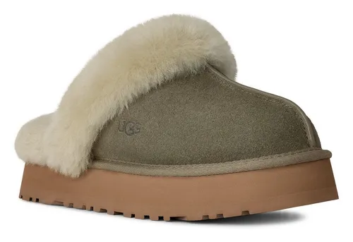 UGG Disquette Slippers EU 40 - Bequeme Hausschuhe in Grün, ideal für gemütliche Abende zu Hause mit weichem Lammfellfutter für ultimativen Komfort.