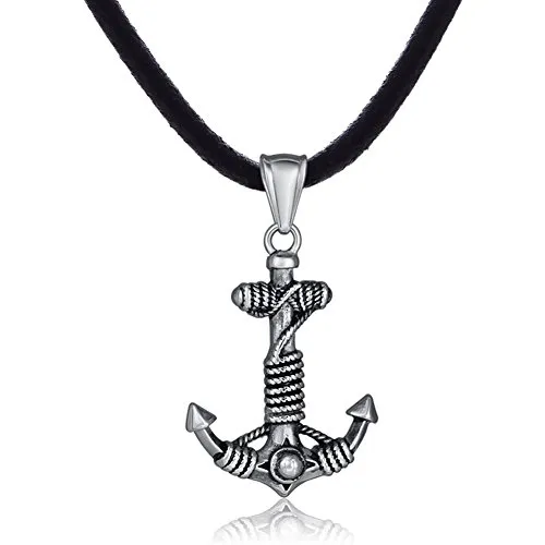 DonDon Herren Lederkette Leder Halskette 50 cm mit Edelstahl Anhänger Anker maritim