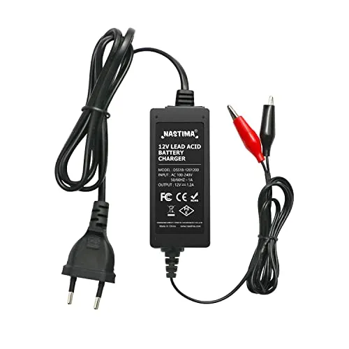 NASTIMA 12V 1200mA Versiegelte Blei-Säure-Batterieladegerät(SLA) mit Kurzschluss- und Überladungs-Mehrfachschutz, für Blei-Säure-Batterieautos, Motorräder, Elektrofahrzeuge, Geländefahrzeuge