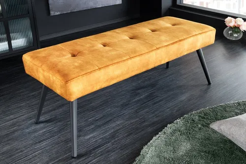 Riess-Ambiente Sitzbank BOUTIQUE 100cm in Senfgelb und Schwarz - Sitzbank für Wohnzimmer, Esszimmer oder Flur - stilvolles Design mit pflegeleichtem Samtbezug und Zierknöpfen für ein individuelles Wohnambiente.
