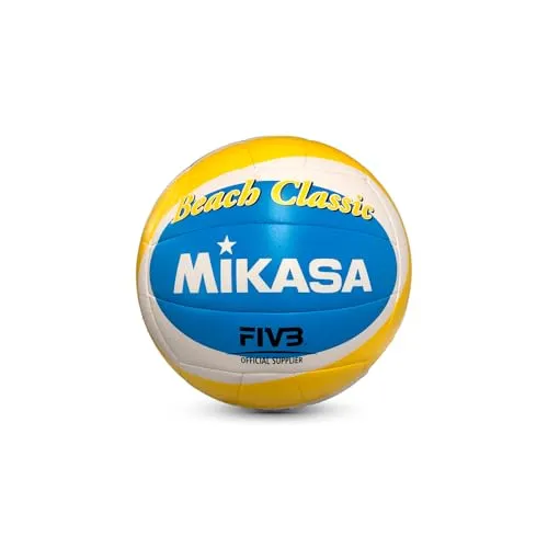 Mikasa Beachvolleyball Beach Classic BV543C-VXB-YSB - Beachvolleyball mit rutschfester Oberfläche für optimale Ballkontrolle, ideal für Strandspiele und Wettkämpfe.
