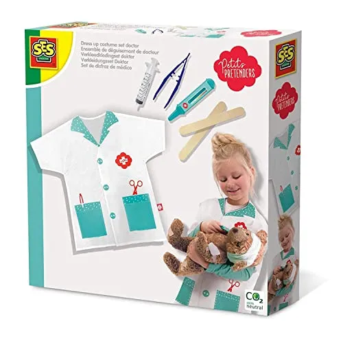 SES Creative 18001 Doktor Verkleidungsset für Kinder - Realistischer Arztkittel und Zubehör für Medizinisches Rollenspiel, Schwarz