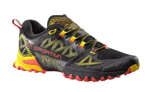 La Sportiva Bushido III GTX Herren Black Yellow Laufschuh - Wasserdichter Laufschuh für anspruchsvolle Trails, bietet hervorragenden Grip und Stabilität, ideal für Outdoor-Enthusiasten.