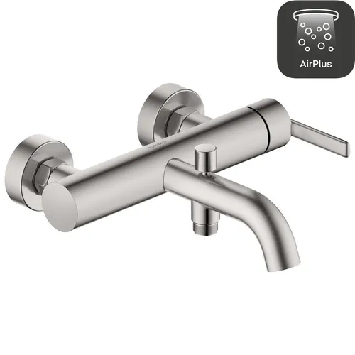 Duravit Balcoon Einhebel-Wannenmischer Aufputz - Edelstahl gebürstet Armatur mit AirPlus Technologie für einen weichen Wasserstrahl, ideal für modernes Badezimmerdesign.