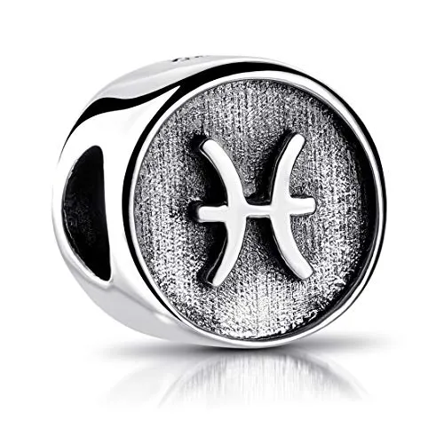 MATERIA Sternzeichen Fische Anhänger Silber 925 - Beads Perle Charms für Armband oder Kette antik schwarz #560
