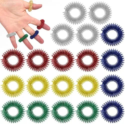 Finger Massage Ring YUTOU 20 Stück Stachelige Sensorische Finger Ringe, Fingermassagegerät, Akupressur Ringe Set, Anti Stress Acupressur Ringe, Leise Stress Reduzierer für Jugendliche Erwachsene