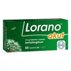 Lorano Akut 50 ST - Arzneimittel zur Behandlung von Heuschnupfen und chronischer Nesselsucht. Wirkt schnell und zuverlässig dank des Wirkstoffs Loratadin.