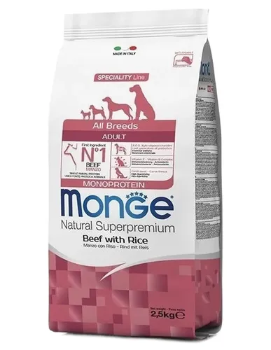Monge Hund Adult Alle Rassen Einzelne Protein Rind E Reis 2,5 KG