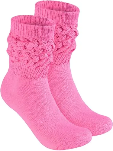 BRUBAKER Slouch Socken - Damen Schoppersocken für Fitness, Yoga, Workout, Gymnastik und Wellness - 1 Paar Knit Sportsocken für Frauen - Rosa Größe 35-38