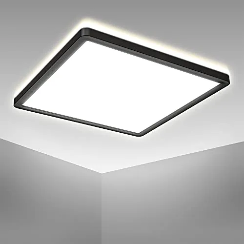 B.K.Licht Deckenlampe - Ultraflaches LED Panel in Schwarz - Moderne Deckenlampe für Wohnzimmer, Schlafzimmer und Küche mit indirekter Beleuchtung, energieeffizient und nur 28mm hoch für stilvolles Ambiente.