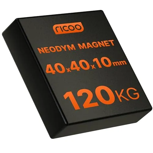 RICOO 40x40x10 Schwarz Neodym Magnet extra stark Whiteboard Magnete für Magnettafel Mini Magneten starker Halt Supermagnete Minimagnete für Kühlschrank Würfelmagnete, 1 Stück