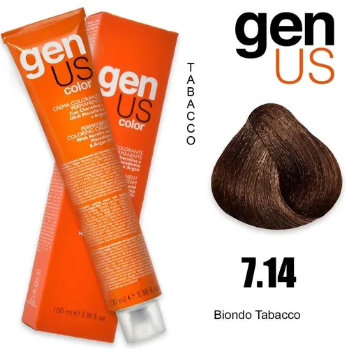 Tönung Haare 7.14 Genus Permanente Coloring Creme Blond Medium Kupfer Asch 100ml