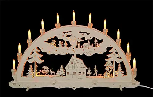 Schwibbogen Lichterbogen Erzgebirge Waldhaus innenbeleuchtet 3D Weihnachten Advent Dekoration