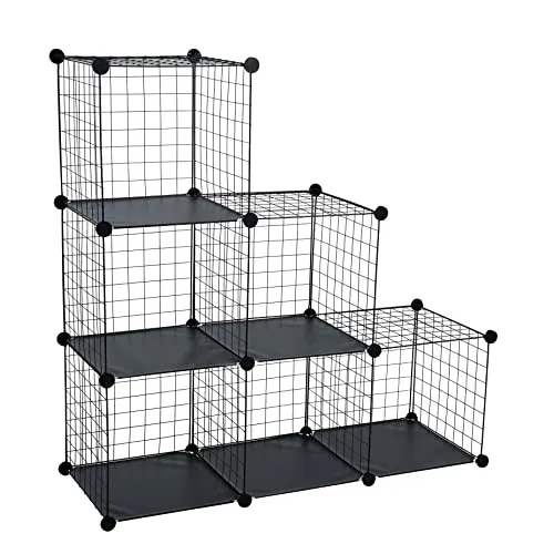 ESTEXO Stufenregal 6 Fächer Steckregal Schwarz - Praktisches 6-Fächer Würfelregal für Bücher, Schuhe oder Spielzeug. Flexibles Stecksystem für individuelle Gestaltung und optimale Raumnutzung. Ideal für jedes Zuhause.