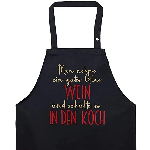 EXPRESS-STICKEREI Kochschürze Weintrinker Damen/Männer lustig mit Spruch bestickt verstellbare Sommelier Schürze mit Tasche Küchen Schürze Frauen Geburtstags Geschenk Weinliebhaber