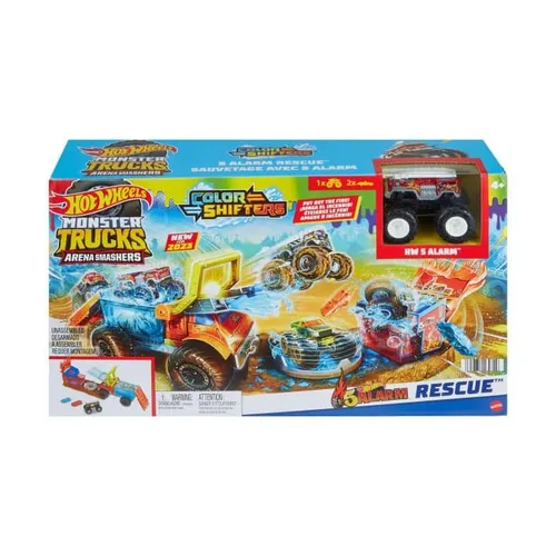 Hot Wheels Monster Trucks Arena Smashers Color Shifters 5-Alarm Rettungs-Set