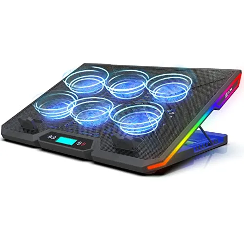 KLIM Glacier Laptop Kühler - 6 Fans mit RGB-Beleuchtung für optimale Kühlung - Laptop-Ständer mit 6 leistungsstarken Lüftern für effektive Kühlung und verbesserte Leistung. Ideal für Gaming-Laptops von 11