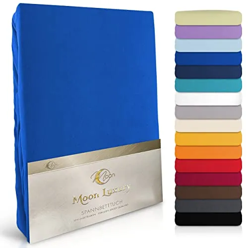 MOON-Luxury Spannbettlaken Spannbetttuch Jersey Stretch 230g/m² für Wasserbetten, Boxspringbetten und herkömmliche Matratzen (Royalblau, 180x200-200x220)
