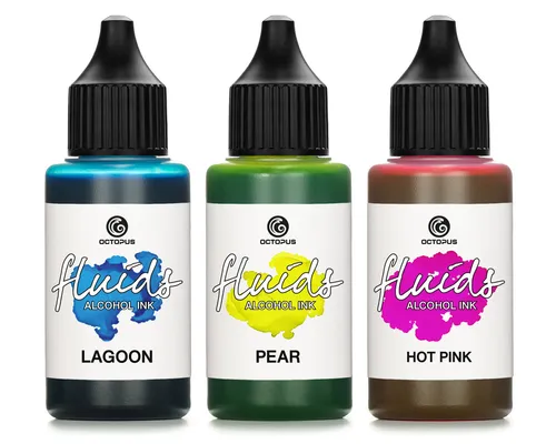 3x 30ml Fluids™ Alcohol Ink Set LAGOON, PEAR, HOT PINK Alkohol Ink für Fluid Art