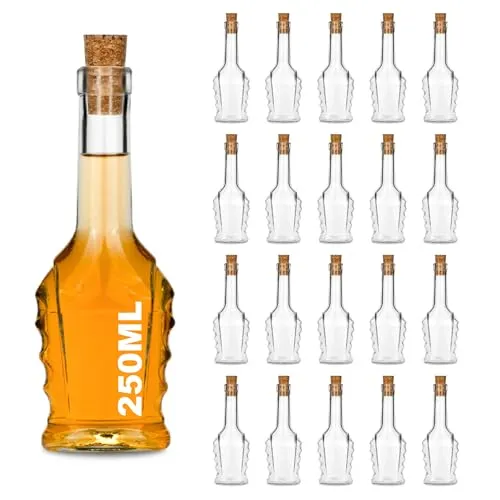 slkfactory 20 Leere kleine Bukaresdt Glasflaschen mit SPI Korken 250 ml zum selbst befüllen als Saftflaschen, Sirupflaschen, Likörflaschen 0,25 Liter mit Korken (20 x 250ml)