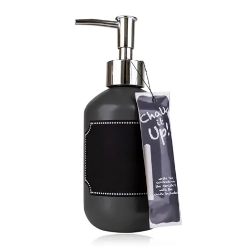 Accentra Seifenspender aus Glas, Schwarz zum individuellen Beschriften, Flüssigseifen-Spender und Spülmittel-Spender für Waschbecken, Badewanne oder Dusche mit Kreide, DIY