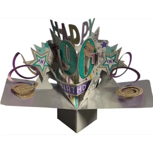 Pop up Glückwunschkarte zum 90.Geburtstag Happy Birthday und Briefumschlag !