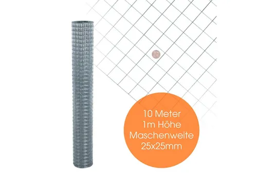 ESTEXO Volierendraht feuerverzinkt 1,00 m Höhe, 10 Meter - Langlebiger und stabiler Volierendraht, ideal für verschiedene Gartenzäune, punktverschweißt und rostfrei für dauerhaften Einsatz.