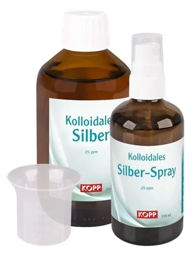 Kolloidales Sparset - Kolloidales Silber - Konzentration 25 ppm 250 ml Flasche plus 100 ml Sprühflasche