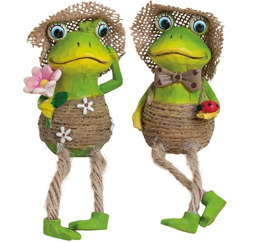 matches21 HOME & HOBBY Dekofigur Frösche Kantenhocker Dekofiguren Frau Mann Poly Sisal 2er 7/12 cm (2 St)