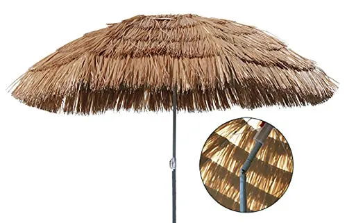 INDA-Exclusiv Hawaii Strandschirm Sonnenschirm Strand Schirm Sonnenschutz Gartenschirm Bastschirm Sonnenschutz knickbar Polyester Ø1,6m, Farben:Braun