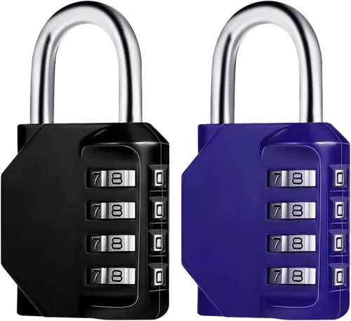 Zinklegierung Vorhängeschloss 4-stellig Zahlencode (Schwarz/Blau) 2er-Pack