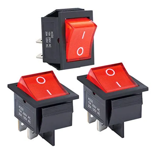 APIELE 3 Stücke Kippschalter,2 Position EIN-Aus mit LED-Schalter DPST 4 Pins Wippschalter,250V 16A Taste Rocker Kippschalter Für Häuser, Industrie,DIY KCD2-201N(rot)