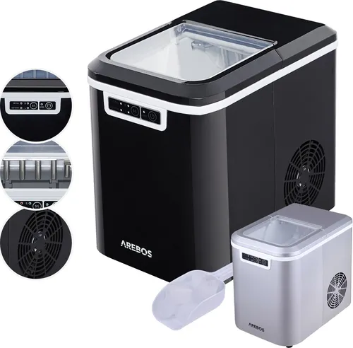 Arebos Eiswürfelmaschine Ice Cube Maker – 12 kg in 24 h, Schwarz