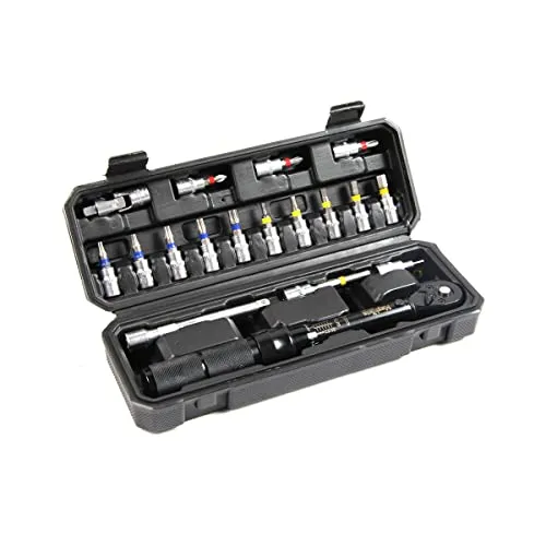Mephisto Pro-Line Drehmomentschlüssel Set für Fahrrad & Motorrad - Messbreich 2-20 Nm - Präzisionswerkzeug inkl. Innensechskant, Torx und weiteren Bits, Farbwahl Griff/Kopf:Schwarz/Schwarz Matt