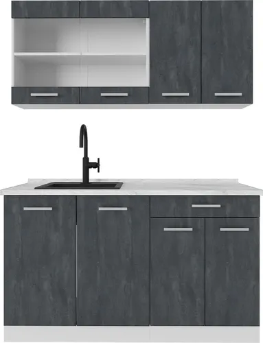 Vicco Singleküche R-Line 140 cm Schwarz Beton Weiß