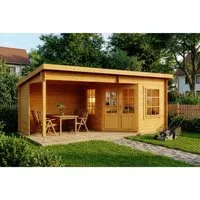 Alpholz Gartenhaus Carl-28, 622x332 cm - Robustes Holzhaus - Gartenhäuser aus nordischer Fichte, imprägniert und wetterfest, mit 2 Ausstellfenstern und einem Pultdach für optimale Raumhöhe und Licht. Ideal für Gartenliebhaber!