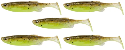 Savage Gear Kunstköder Gummifische Duft 5 St. - FAT MINNOW T-TAIL 13cm 20gramm ver. Farben, Rasselschlitz