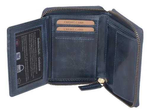 GlücksNugget Damenbörse aus Echtleder, blau - Elegante Geldbörse mit 8 Kreditkartenfächern und 2 Reißverschlussfächern. Perfekt für die tägliche Nutzung und stilvolle Aufbewahrung Ihrer Wertsachen.