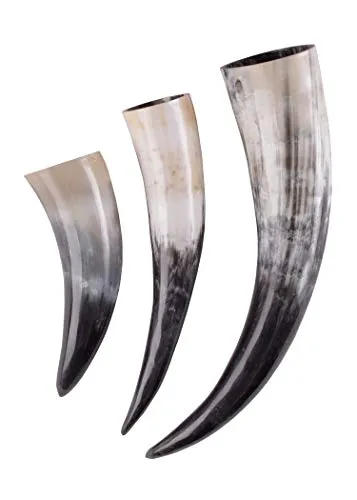 Battle-Merchant Hochwertiges Wikinger-Trinkhorn - Bierkrüge aus lebensmittelechtem Naturhorn, ideal für LARP und Reenactment, mit polierter Oberfläche und einem Fassungsvermögen von ca. 0,5 l.