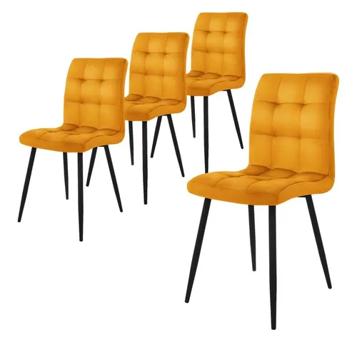 ML-DESIGN Esszimmerstuhl mit Rückenlehne - 4er Set in Senfgelb - Stühle für Esszimmer, ergonomisches Design mit weichem Samtbezug und stabilen Metallbeinen, ideal für gemütliche Essbereiche.
