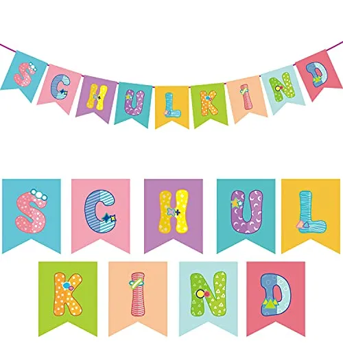 Oblique Unique® Schulkind Girlande Hänge Deko für Schuleinführung Einschulung Schulanfang Schulstart Dekoration Banner Schule Jungs Mädchen