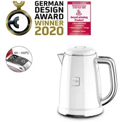 Novis Iconic Line Wasserkocher KTC1 - Weiß - Eleganter Wasserkocher mit elektronischer Temperatureinstellung von 50°C bis 100°C, ideal für perfekten Tee. Hochwertiges Edelstahlgehäuse und automatische Abschaltung garantieren Sicherheit und Langlebigkeit.
