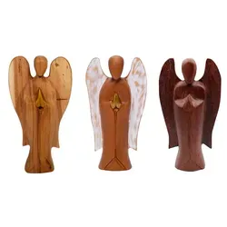 Brillibrum Dekofigur Schutzengel Holzfigur Teakholz Handarbeit Glücksbringer Engelsfigur 30 cm