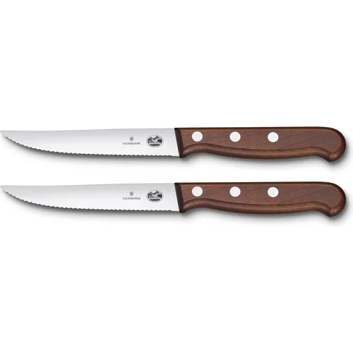Victorinox Wood Steakmesser-Set, 2-tlg - Steakmesser-Set mit extra scharfen Klingen und ergonomischem Ahornholzgriff für müheloses Schneiden von Fleisch und Pizza. Hochwertige Qualität aus der Schweiz.