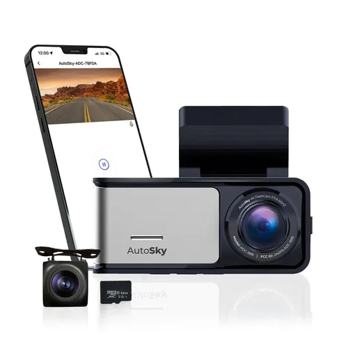 AUTOSKY 4K Dual Dashcam – Frontkamera 4K Ultra HD & Rückkamera 1080P mit GPS & WLAN - Dashcam mit 4K Front- und 1080P Rückkamera für umfassende Sicherheit. Integriertes GPS, WLAN und G-Sensor für Notfall-Sicherung und einfache Verwaltung der Aufnahmen.