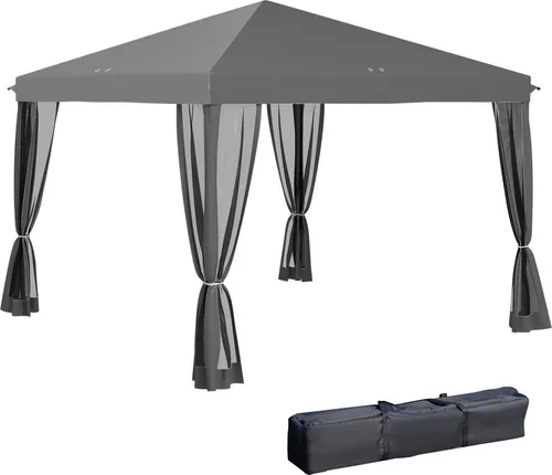 Outsunny Faltpavillon Hellgrau - 295x260 cm - Stylischer Faltpavillon aus robustem Metall, bietet optimalen Sonnen- & Sichtschutz mit wasserabweisendem Dach und praktischer Tragetasche für einfachen Transport.